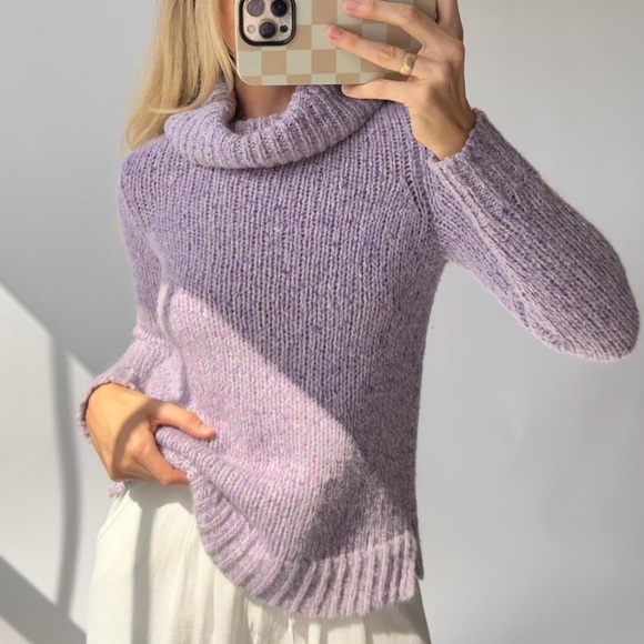 Talbots Tweed Turtleneck Wool Silk Mohair Knit Sweater Marled Lilac Size L - Picture 1 of 8